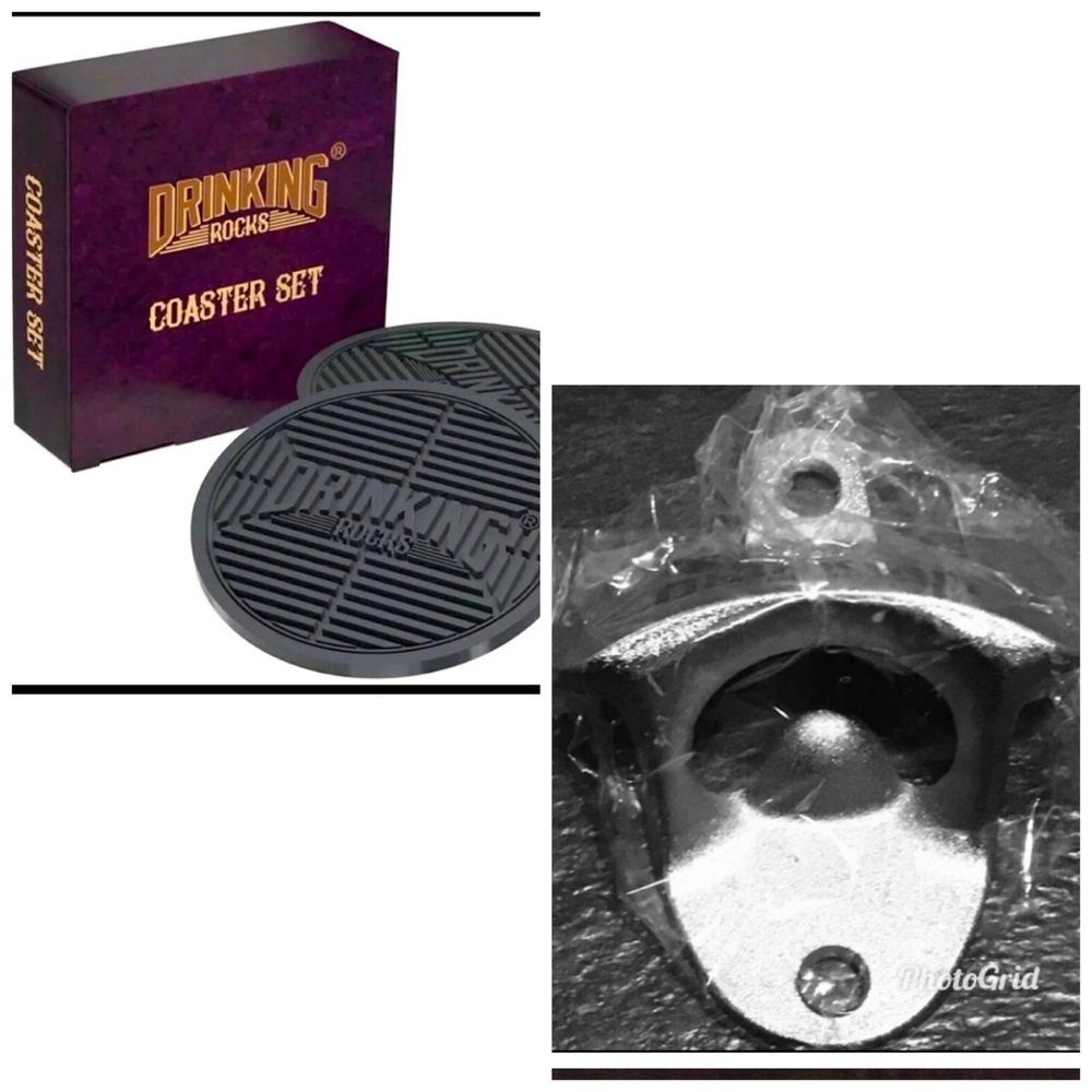 Wall Bottle Opener/Coaster Set
